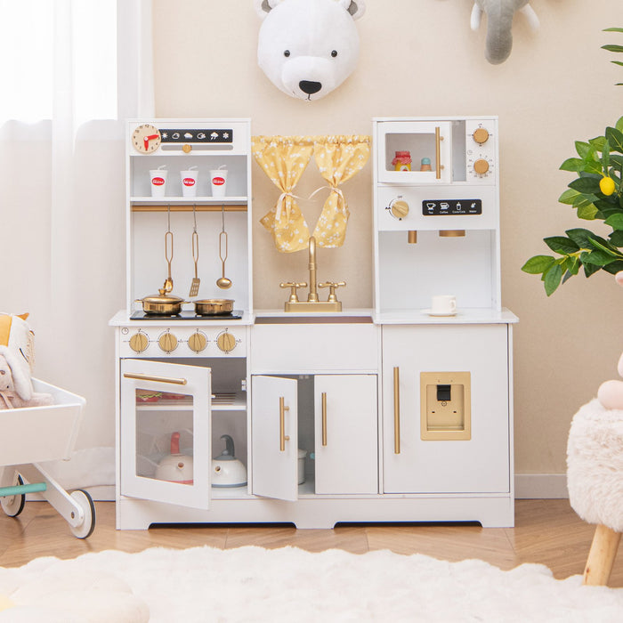 Playful Kiddie Kitchen Set - Feature-Rich with Coffee Maker, Stove Top, and Golden Utensils - Perfect for Young Chefs and Imaginative Play