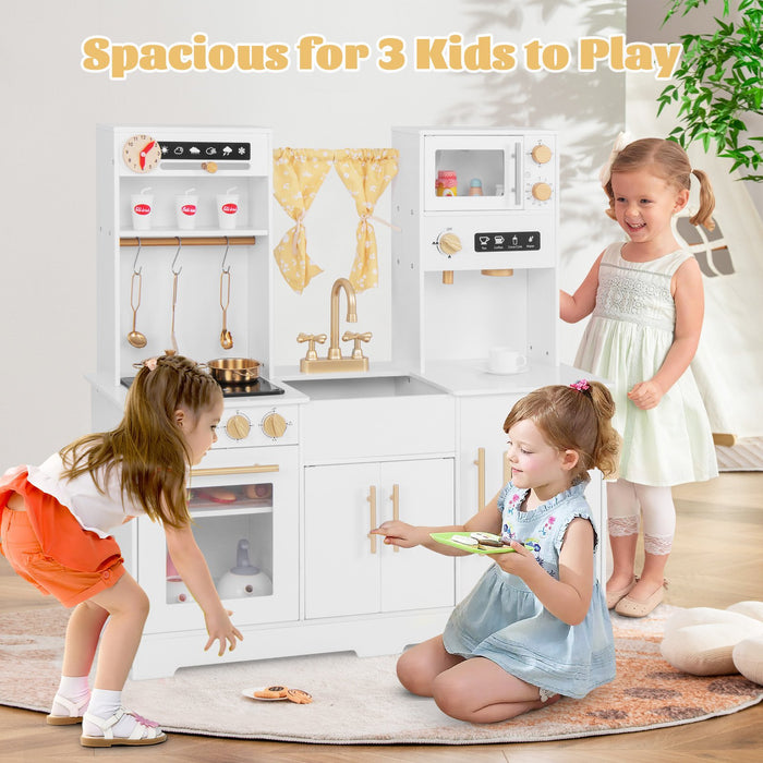 Playful Kiddie Kitchen Set - Feature-Rich with Coffee Maker, Stove Top, and Golden Utensils - Perfect for Young Chefs and Imaginative Play