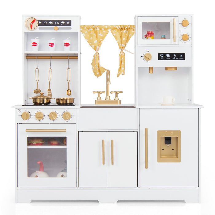 Playful Kiddie Kitchen Set - Feature-Rich with Coffee Maker, Stove Top, and Golden Utensils - Perfect for Young Chefs and Imaginative Play