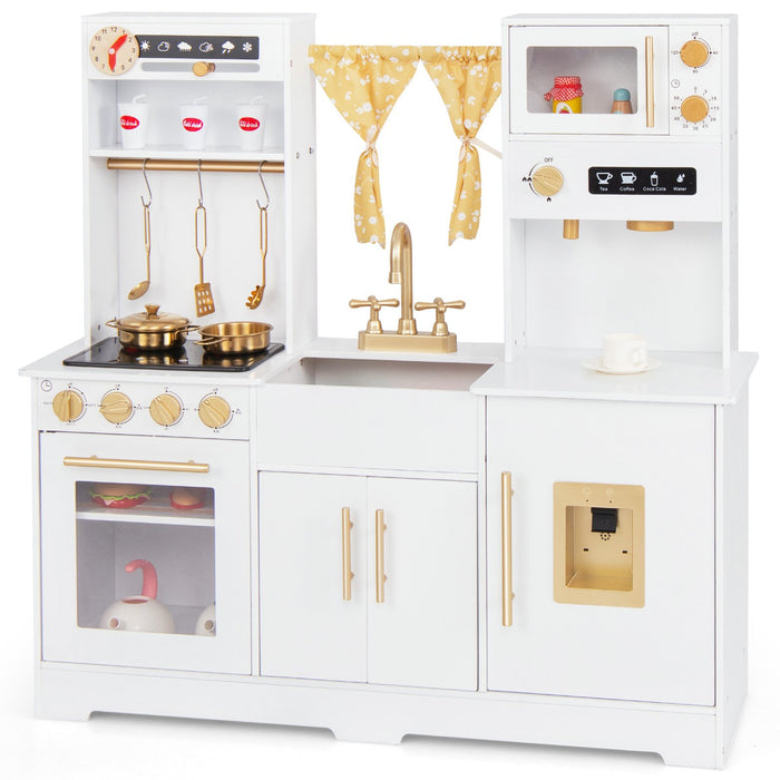 Playful Kiddie Kitchen Set - Feature-Rich with Coffee Maker, Stove Top, and Golden Utensils - Perfect for Young Chefs and Imaginative Play