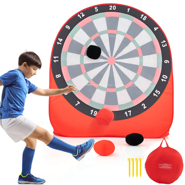Large Dart Board for Kids Foldable and Portable Dartboard with 4 Kick Balls-