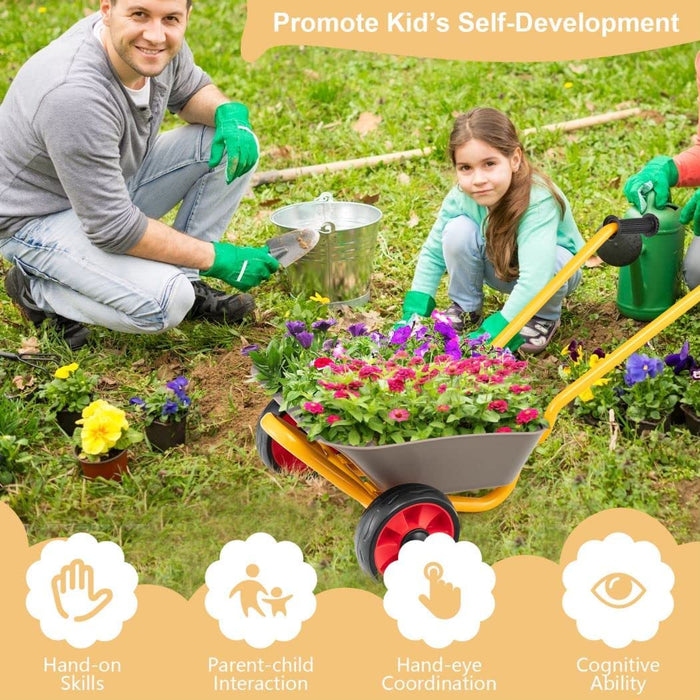 Kids Metal Wheelbarrow with Anti-slip Handles