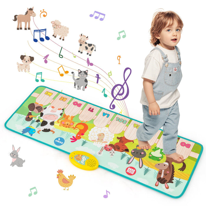 Kids Musical Animal Farm Mat with 10 Piano Keys and 10 Built-