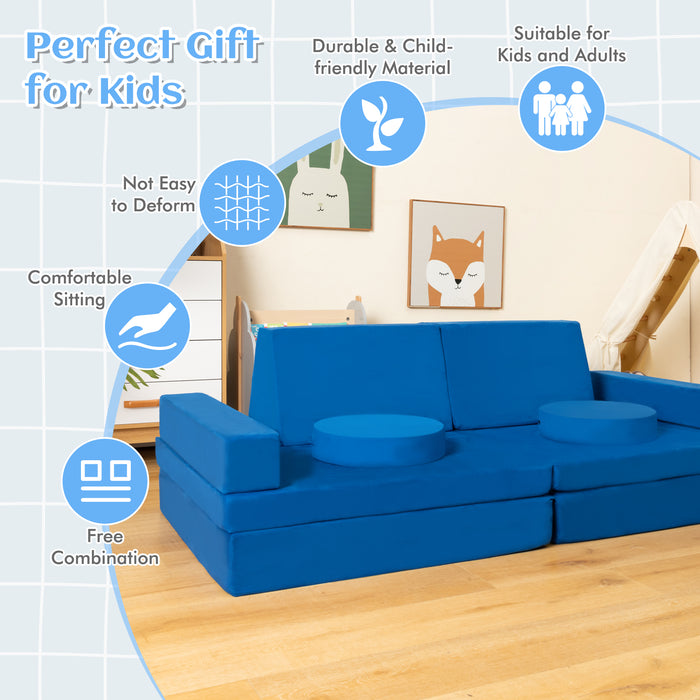 8-Piece Kids Play Couch Sofa with Portable Handle-