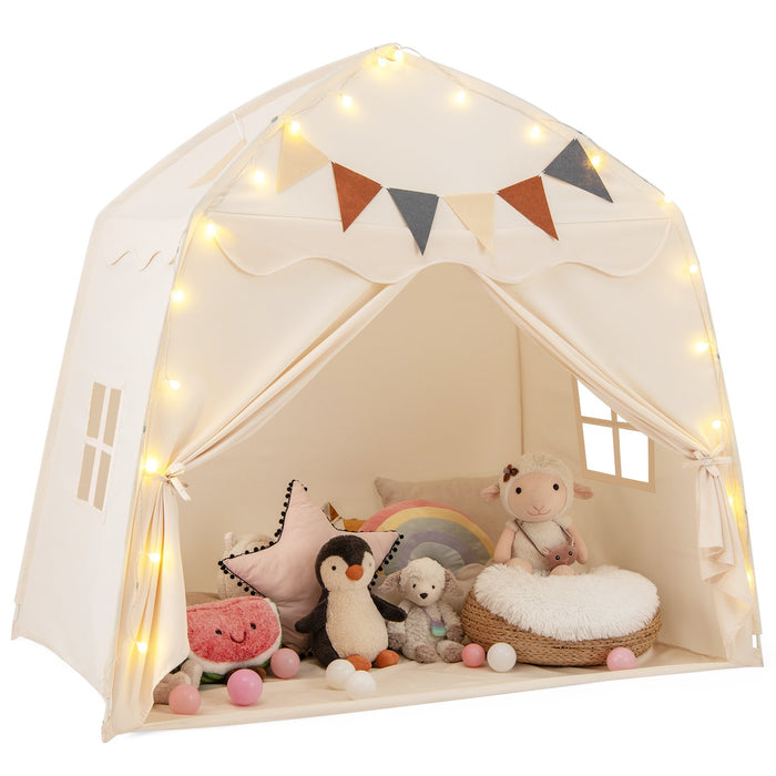 Kids Play Tent Bed Tent Extra Large with Lights for 3-12 Years Old-Pink
