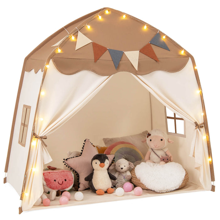 Kids Play Tent Bed Tent Extra Large with Lights for 3-12 Years Old-Pink