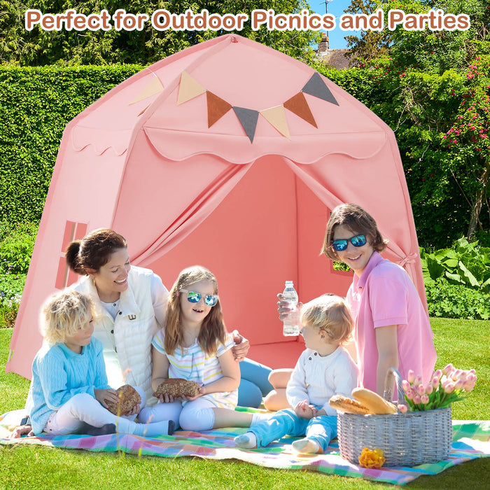 Kids Play Tent Bed Tent Extra Large with Lights for 3-12 Years Old-Pink