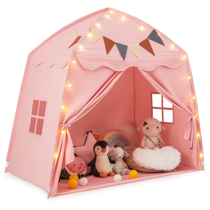 Kids Play Tent Bed Tent Extra Large with Lights for 3-12 Years Old-Pink