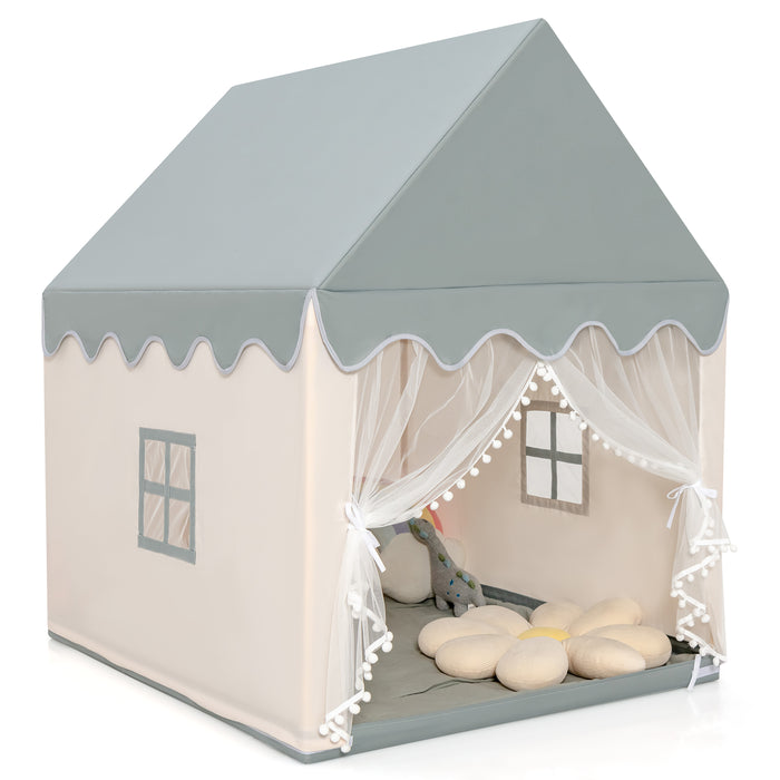 Kids Play Tent with Padded Mat Indoor Playhouse-Grey