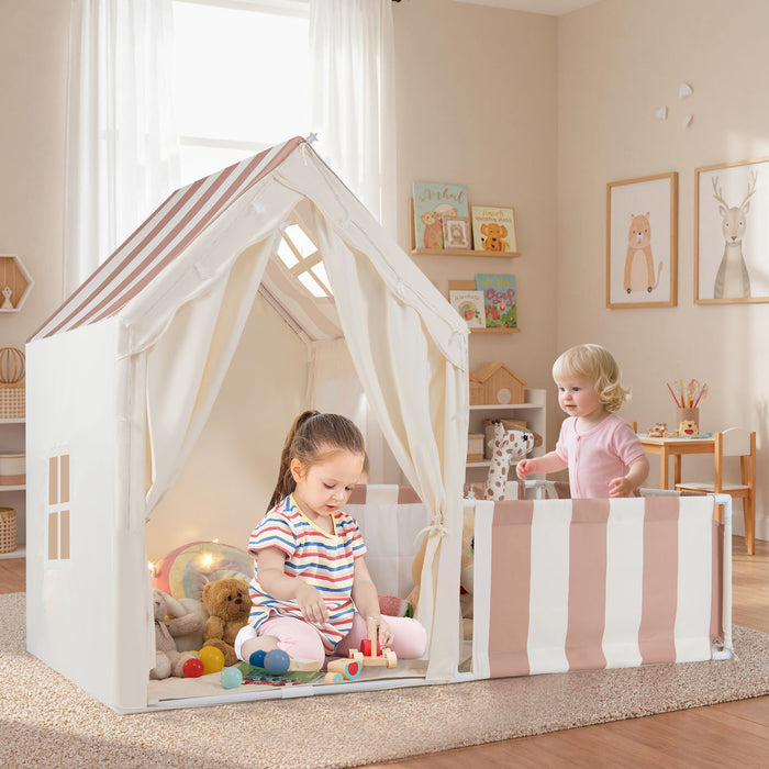 2-in-1 Kids Play Tent with Playpen and Washable Cotton Mat-