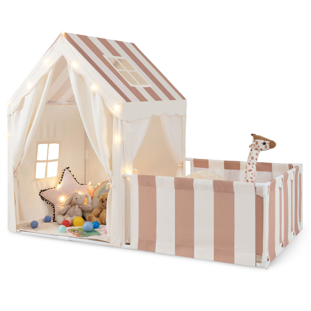 2-in-1 Kids Play Tent with Playpen and Washable Cotton Mat-