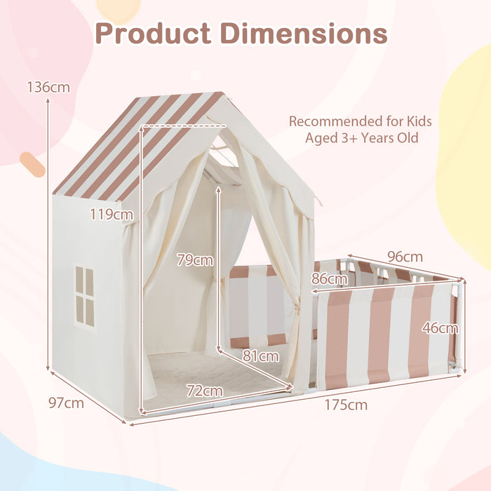 2-in-1 Kids Play Tent with Playpen and Washable Cotton Mat-