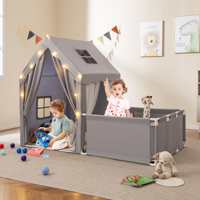 2-in-1 Kids Play Tent with Playpen and Washable Cotton Mat-