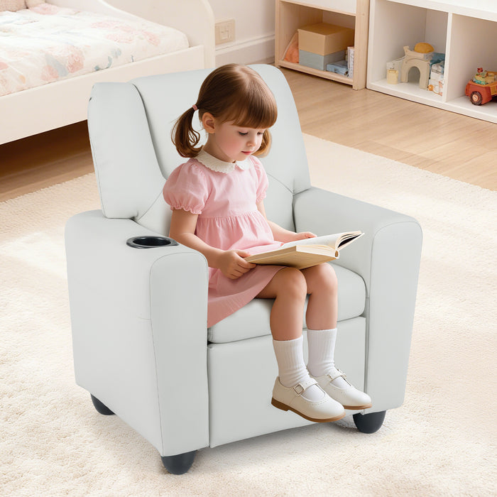 Kids Recliner with Cup Holder PU Leather Kids Reclining Chair-