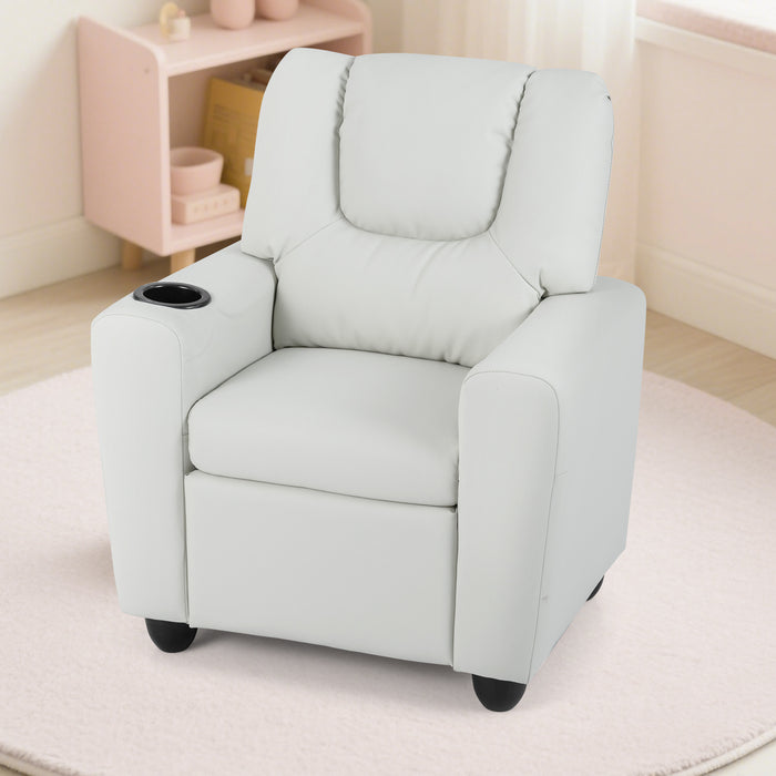 Kids Recliner with Cup Holder PU Leather Kids Reclining Chair-
