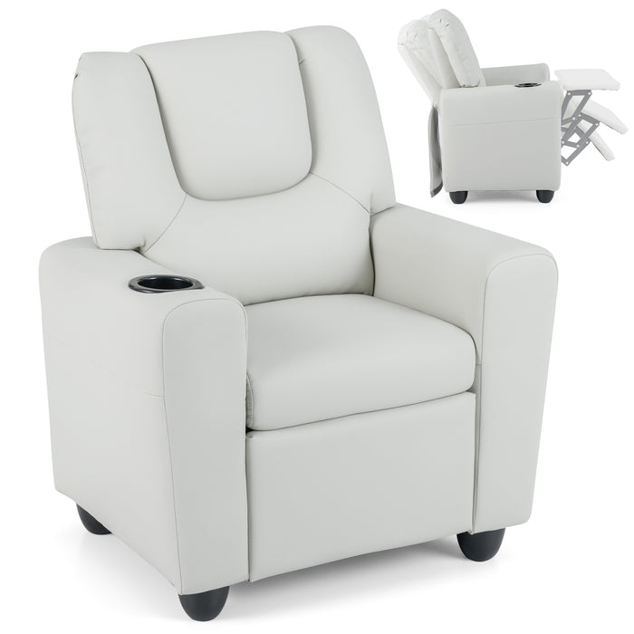 Kids Recliner with Cup Holder PU Leather Kids Reclining Chair-