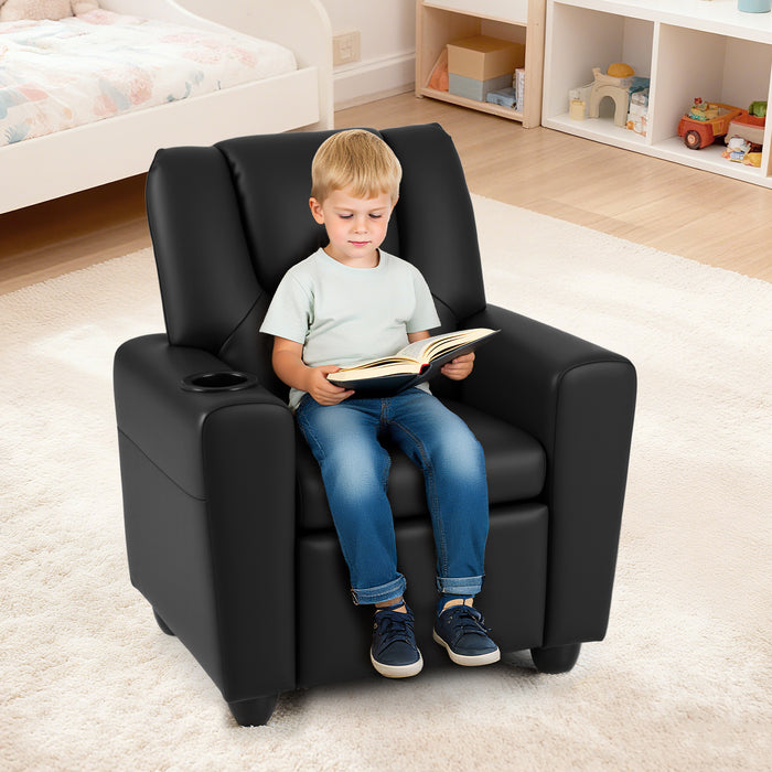 Kids Recliner with Cup Holder PU Leather Kids Reclining Chair-