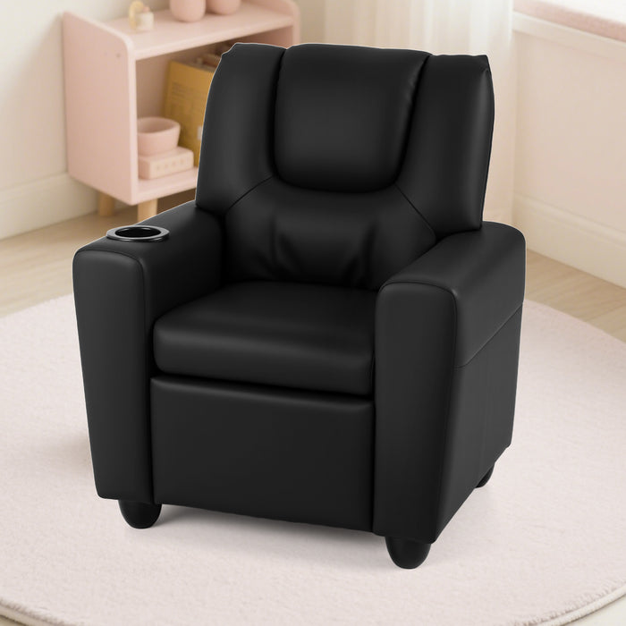 Kids Recliner with Cup Holder PU Leather Kids Reclining Chair-