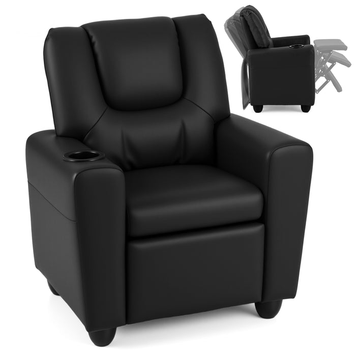 Kids Recliner with Cup Holder PU Leather Kids Reclining Chair-