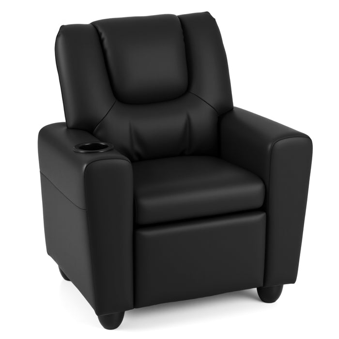 Kids Recliner with Cup Holder PU Leather Kids Reclining Chair-