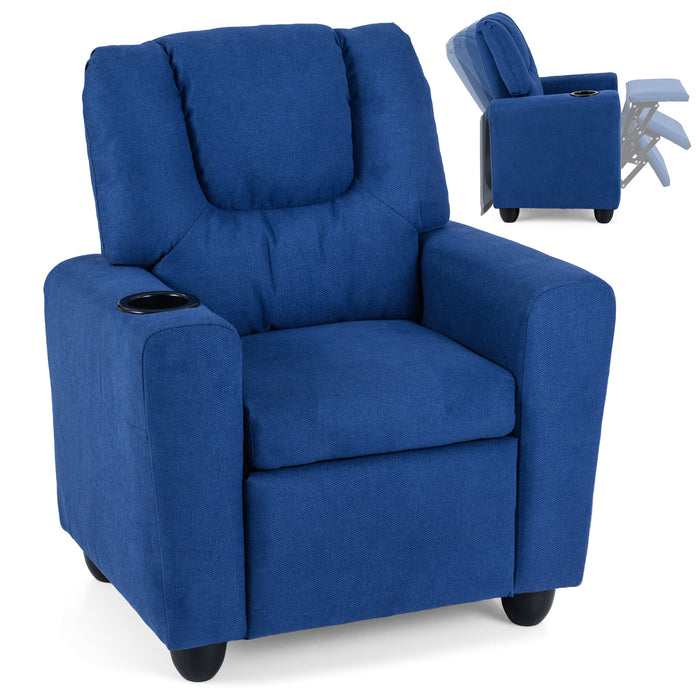 Kids Recliner with Cup Holder PU Leather Kids Reclining Chair-