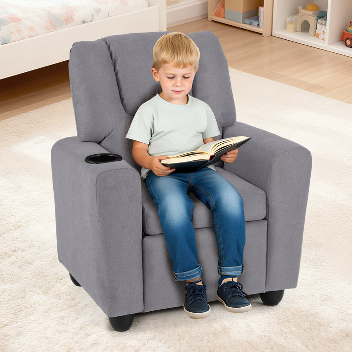 Kids Recliner with Cup Holder PU Leather Kids Reclining Chair-