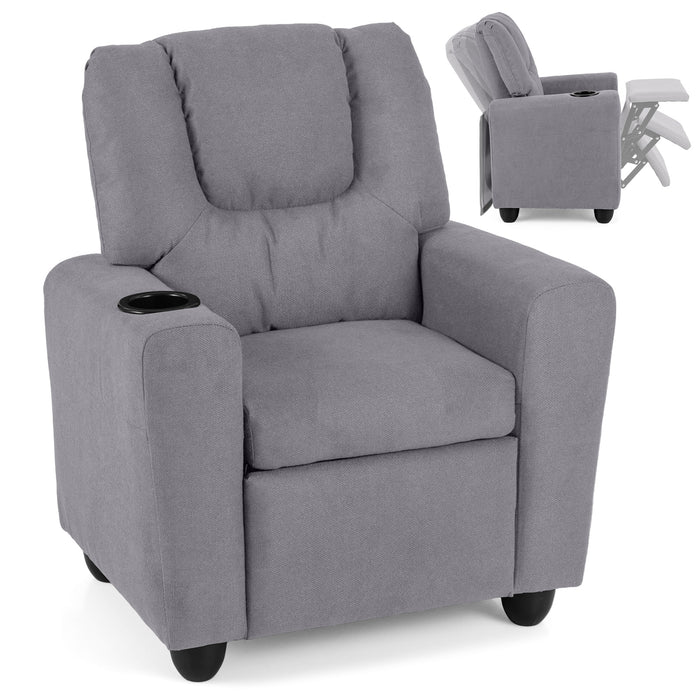 Kids Recliner with Cup Holder PU Leather Kids Reclining Chair-