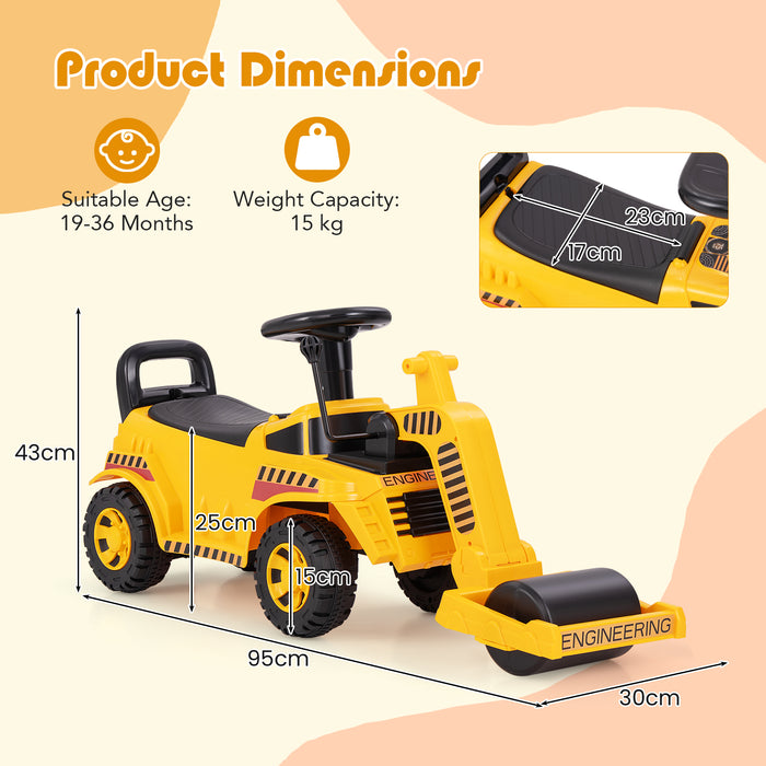 Kids Ride on Road Roller with Adjustable Roller and Anti-Tipping Block-