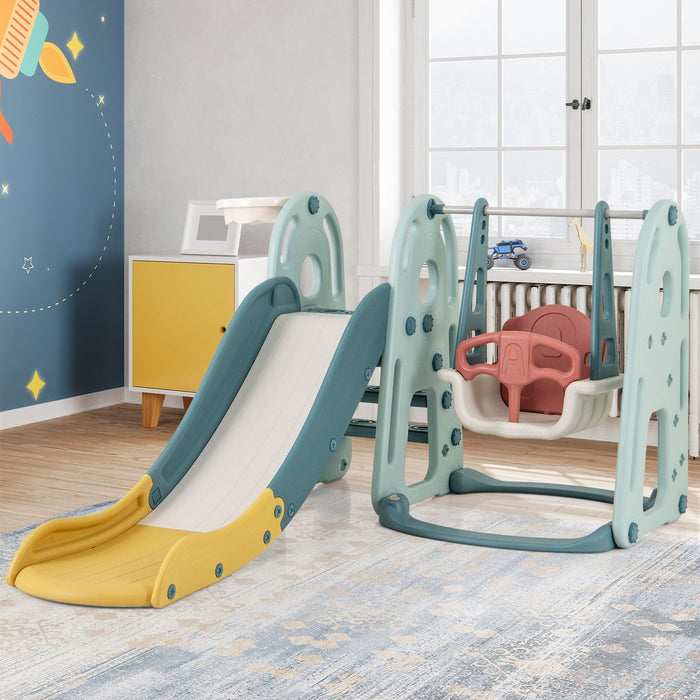 4-in-1 Kids Slide and Swing Set Freestanding Baby Slide Playset-