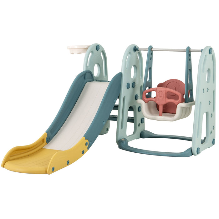 4-in-1 Kids Slide and Swing Set Freestanding Baby Slide Playset-