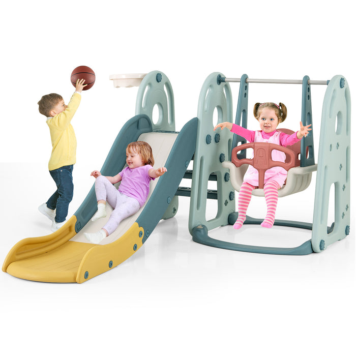 4-in-1 Kids Slide and Swing Set Freestanding Baby Slide Playset-