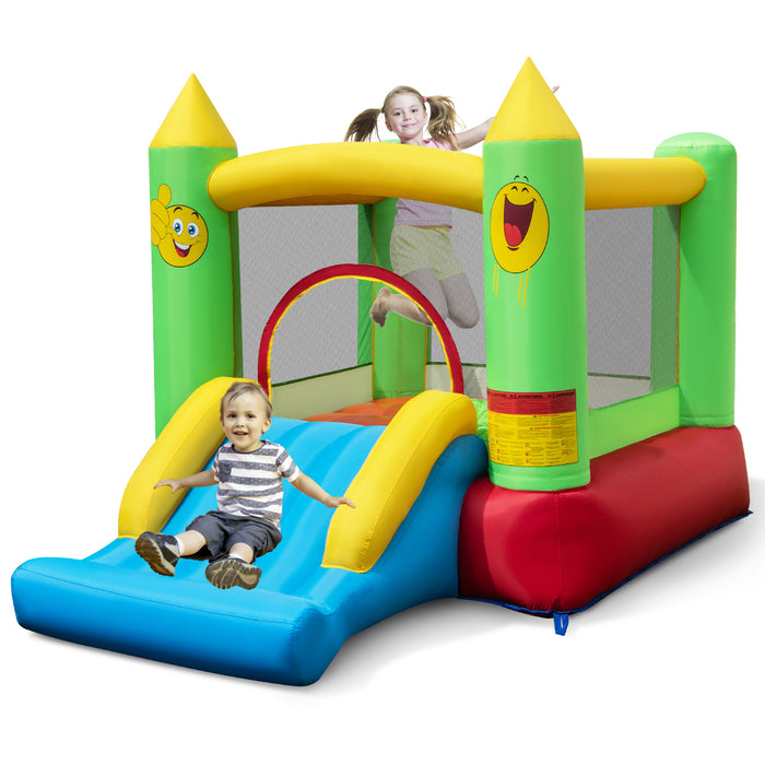 Kids Smiley Face Theme Inflatable Bounce House with Slide and Basketball Hoop (without Blower)