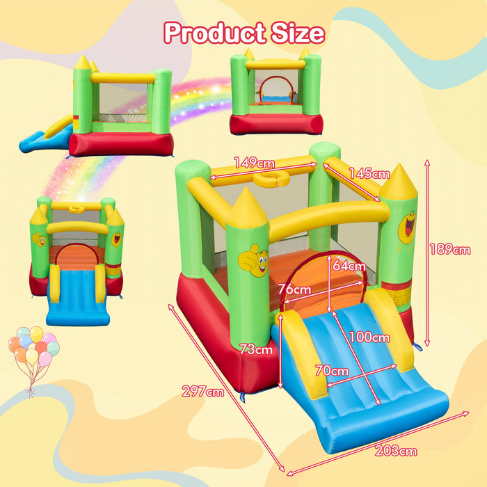 Kids Smiley Face Theme Inflatable Bounce House with Slide and Basketball Hoop (without Blower)