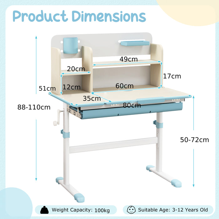 Adjustable Kids Study Desk - Height Adjustable Children's Writing Table with Tilt Desktop - Perfect for Studying and Writing Activities
