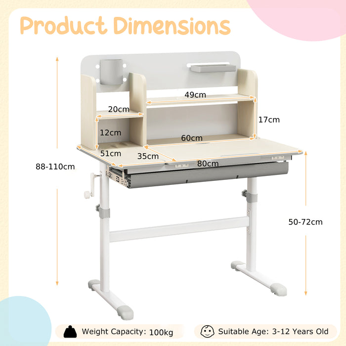 Adjustable Kids Study Desk - Height Adjustable Children's Writing Table with Tilt Desktop - Perfect for Studying and Writing Activities