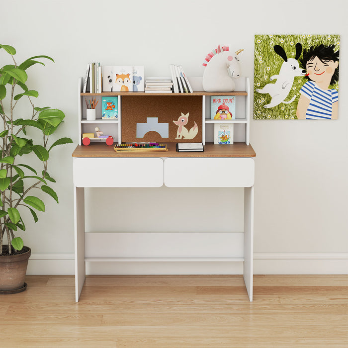 Kids Study Desk Student Writing Table with Cork Bulletin Board-