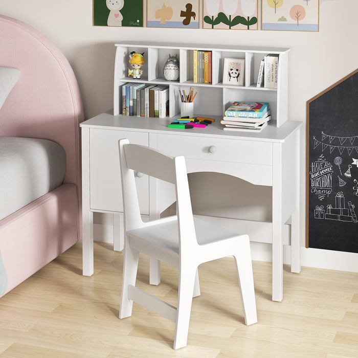 Kids Study Desk and Chair Set with Hutch and Storage Cabinet-
