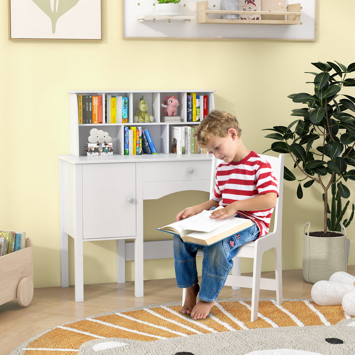 Kids Study Desk and Chair Set with Hutch and Storage Cabinet-