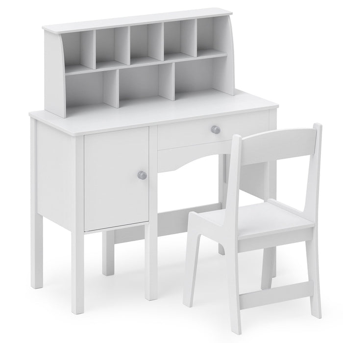 Kids Study Desk and Chair Set with Hutch and Storage Cabinet-