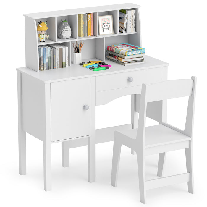 Kids Study Desk and Chair Set with Hutch and Storage Cabinet-