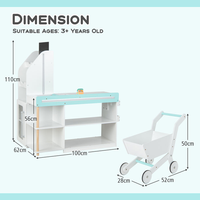 Kids Supermarket Shopping Set with Shopping Cart and Cash Register-