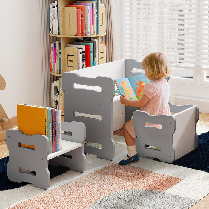 Kids Table and Chair Set 3-Piese Toddler Set with 2 Stools and Activity Table-