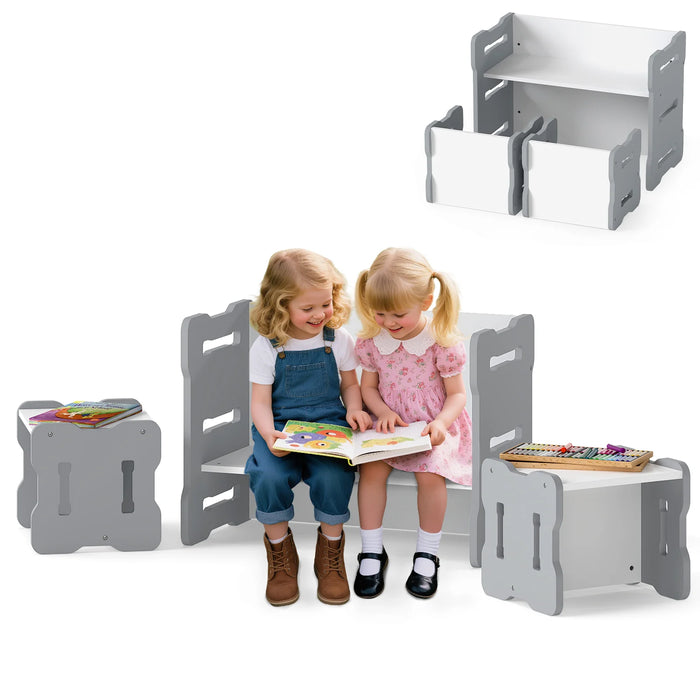 Kids Table and Chair Set 3-Piese Toddler Set with 2 Stools and Activity Table-