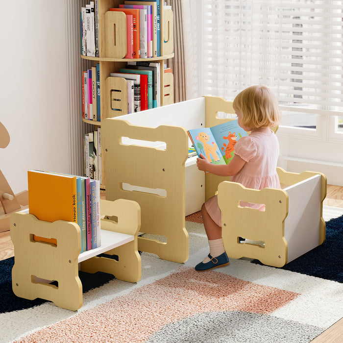 Kids Table and Chair Set 3-Piese Toddler Set with 2 Stools and Activity Table-