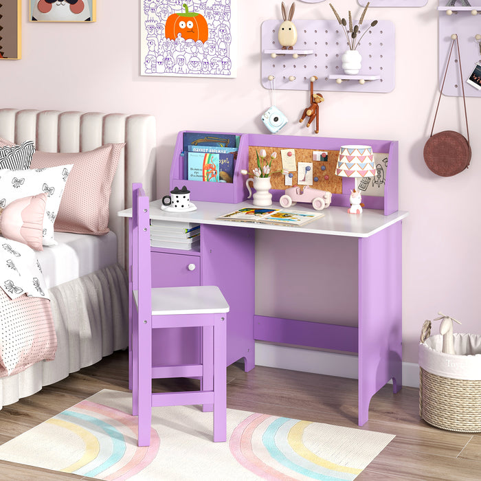 Kids Table and Chair Set with Hutch and Cabinet-