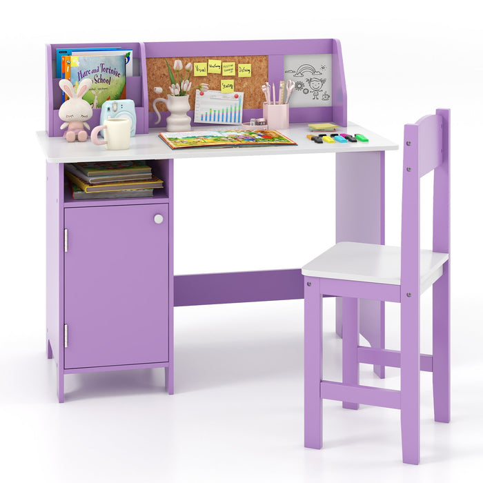 Kids Table and Chair Set with Hutch and Cabinet-