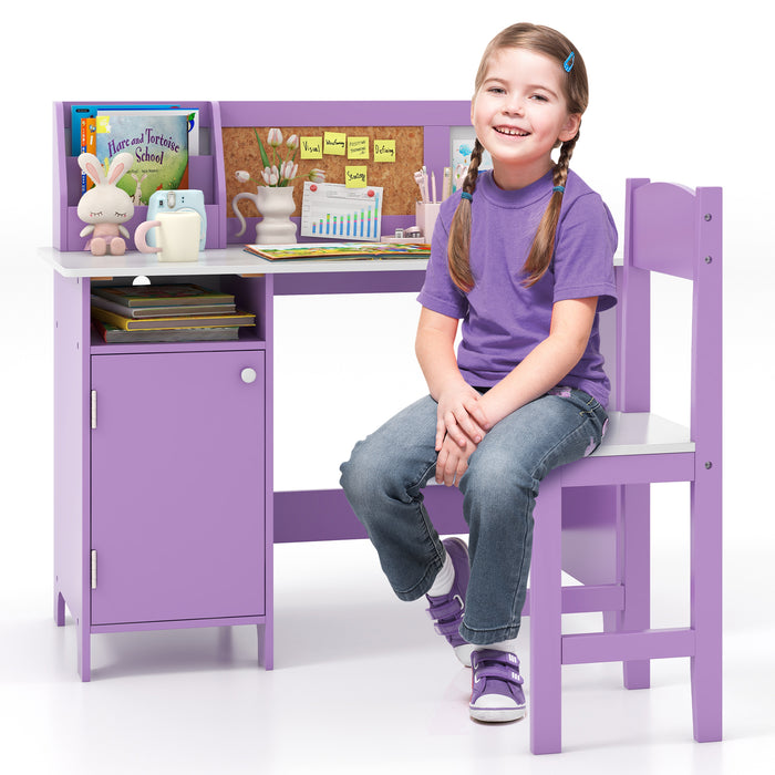 Kids Table and Chair Set with Hutch and Cabinet-