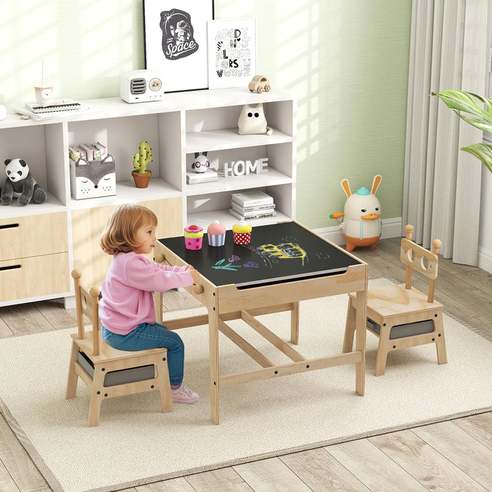 Kids Table and Chairs 4 in 1 Wooden Activity Desk Set (Robot Shape)-