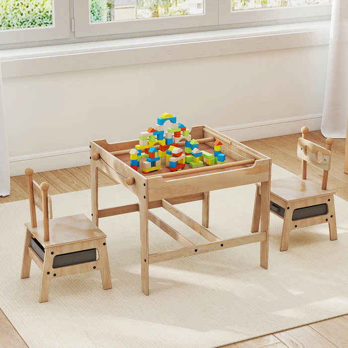 Kids Table and Chairs 4 in 1 Wooden Activity Desk Set (Robot Shape)-