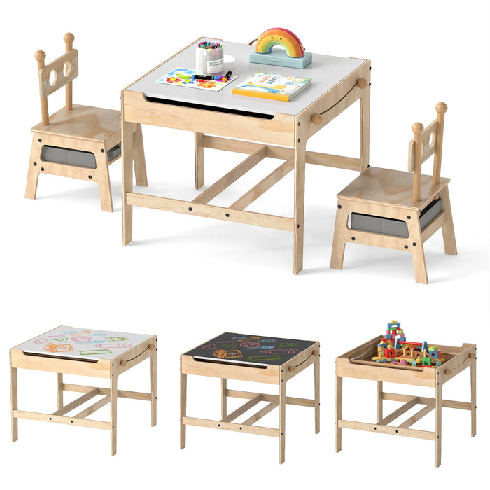 Kids Table and Chairs 4 in 1 Wooden Activity Desk Set (Robot Shape)-